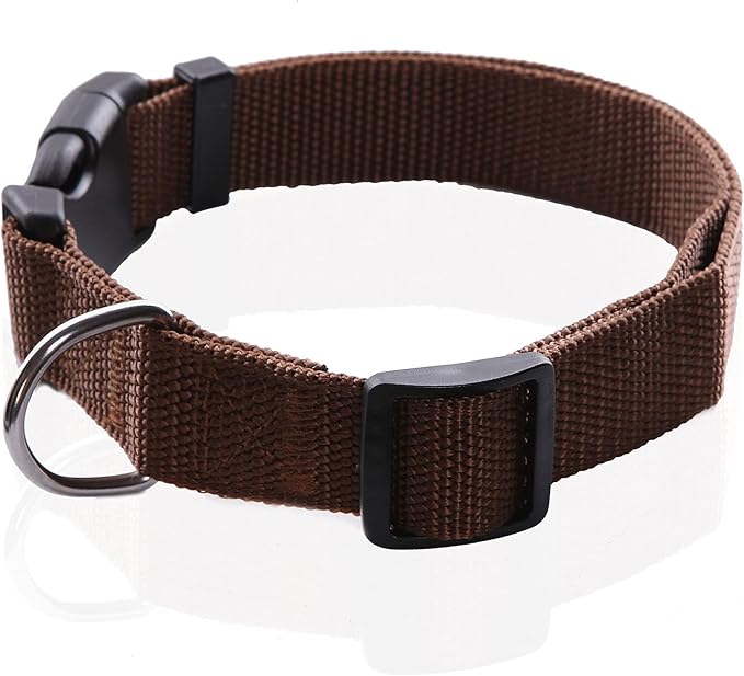 Adjustable Nylon Dog Collar, pet Collar 1 Inch 3/4 Inch 5/8 Inch Wide, for Large Medium Small Dogs (M(3/4" x 14-21"), Brown)