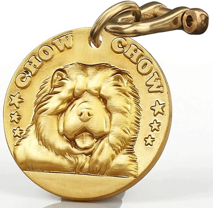 Vintage Pure Copper Pet ID Tags,Personalized Dog Tags,Three-Dimensional Relief Pet Pattern,Lettering on The Front and Back,Custom Pet Tags (B34-Chow Chow)
