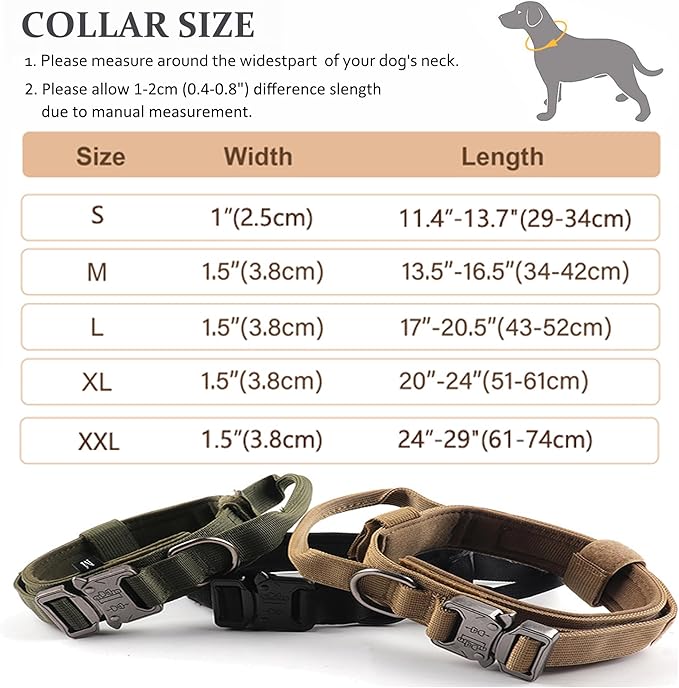 Tactical Dog Collar, Adjustable Military Training Nylon Dog Collar with Control Handle and Heavy Quick-Release Metal Buckle for Small Medium Large Dogs, Light Pink XXL