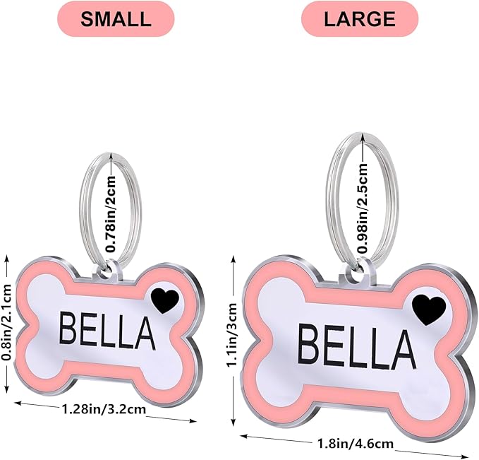 Personalized Deep Engraving Pet ID Tags Engraved Both Sides Bone Shape Custom Dog Tag Stainless Pet ID Tag Engraved Heart Dog Tags for Large Small Dogs Cats (Pink, Large)