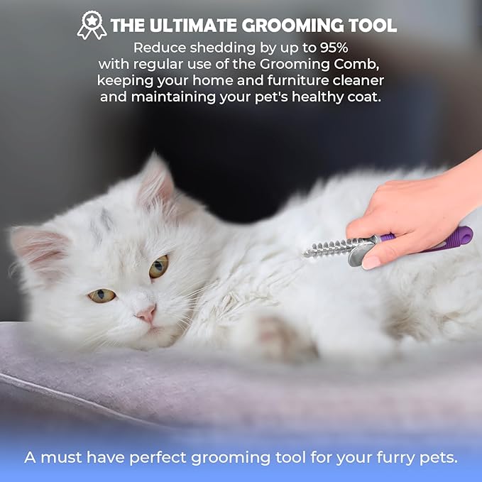 Dematting Undercoat Rake Comb for Dogs & Cats with Long 2.5-In Stainless Steel Safety Blades for Removing Knots, Mats & Tangles - Pet Grooming Deshedding Brush Tool with Anti-Slip Grip