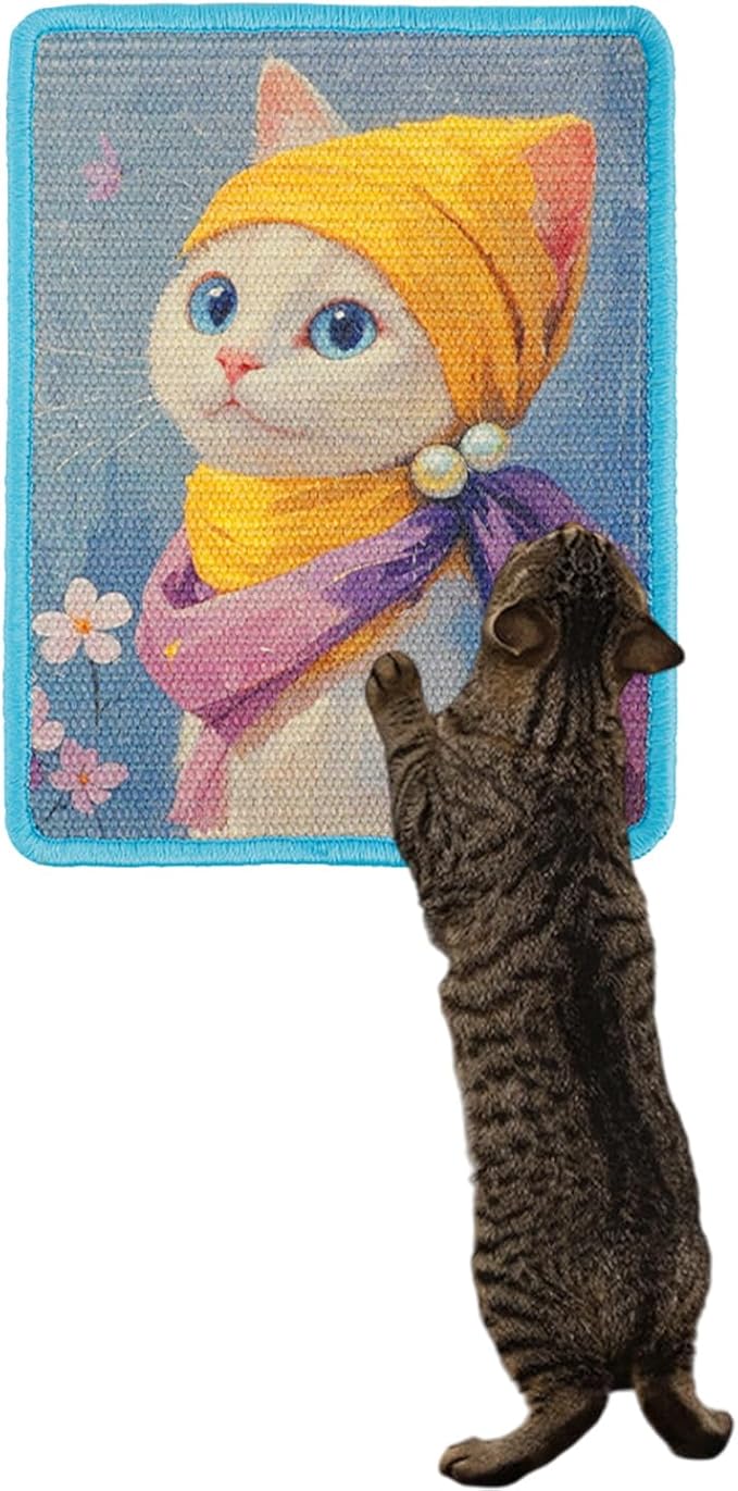 ILIMOC Sisal Cat Scratcher Mat: 16x12 Inches Natural Scratch Mats Art Print - Decorative Vertical Cat Wall Scratcher for Couches Cabinets Doors - Durable Scratching Poster for Indoor (No Frame)