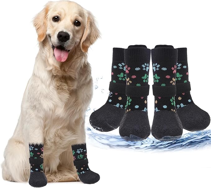 PUPTECK Anti Slip Dogs Shoes for Hot/Cold Pavement, Senior Booties, Rubber Boots & Paw Protectors for Small Medium Large Size Dogs to Prevent Licking, Grippy Socks for Hardwood Floors, Paw L