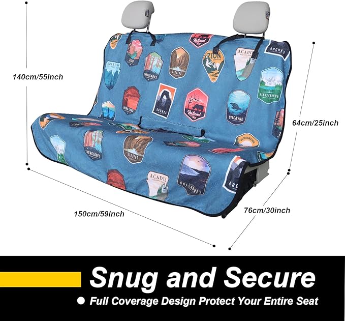 LoyaGour Back Seat Cover for Car Trucks Van SUV,Waterproof Rear Bench Towel Seat Covers for Dogs and Kids,Automotive Backseat Protector (National Parks)