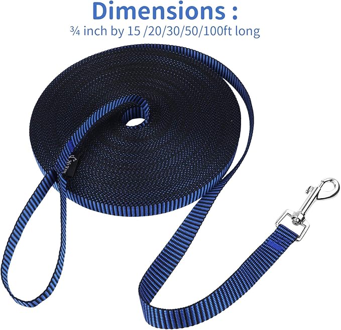 Hi Kiss Dog/Puppy Obedience Recall Training Agility Lead - 15ft 20ft 30ft 50ft 100ft Training Leash - Great for Training, Play, Camping, or Backyard(30ft,Black_Blue)