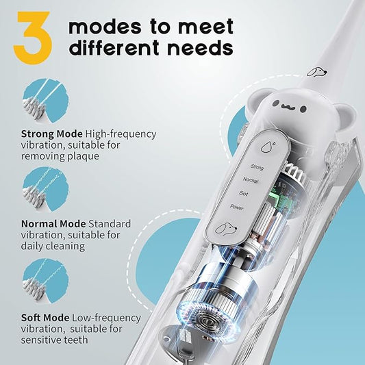Dog Tooth Brushing Kit, 3-in-1 Dog Electric Toothbrush with Water Flosser, Dog Teeth Cleaning Tools with 3 Modes, Deep Cleaning Kit for Dogs and Cats, IPX7, 1100mAh Battery, White