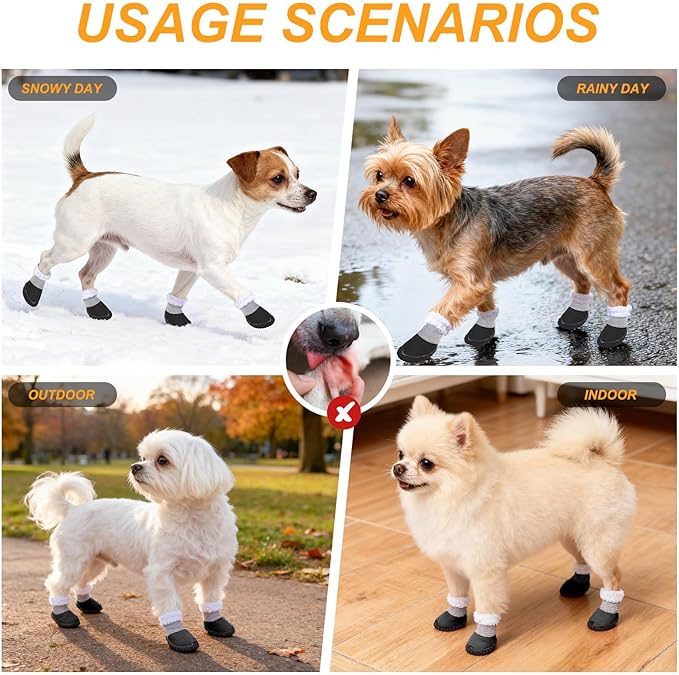 BEAUTYZOO Dog Winter Boots, Waterproof Dogs Snow Shoes with Anti-Slip Sole & Warm Fleece Lining-Indoor Outdoor Paw Protectors for Small Dogs, Puppy Booties to Prevent Licking on Hardwood Floors,Size 3