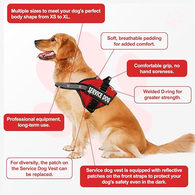 VOOPET Service Dog Vest Harness+ ID Tag and Leash Set+6 Patches,No Pull&Adjustable Reflective Dog Harness for Training,Suitable for Small Medium and Large Dogs.