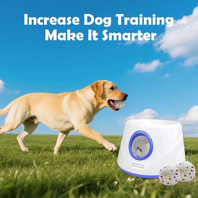 MEKAPLE Automatic Dog Ball Launcher, Upgraded Interactive Dogs Balls Thrower for Small Dogs, Distance Adjustable Mental Stimulating Dog Toys with 4 Durable Etpu Balls 2.2 Inch (Blue)