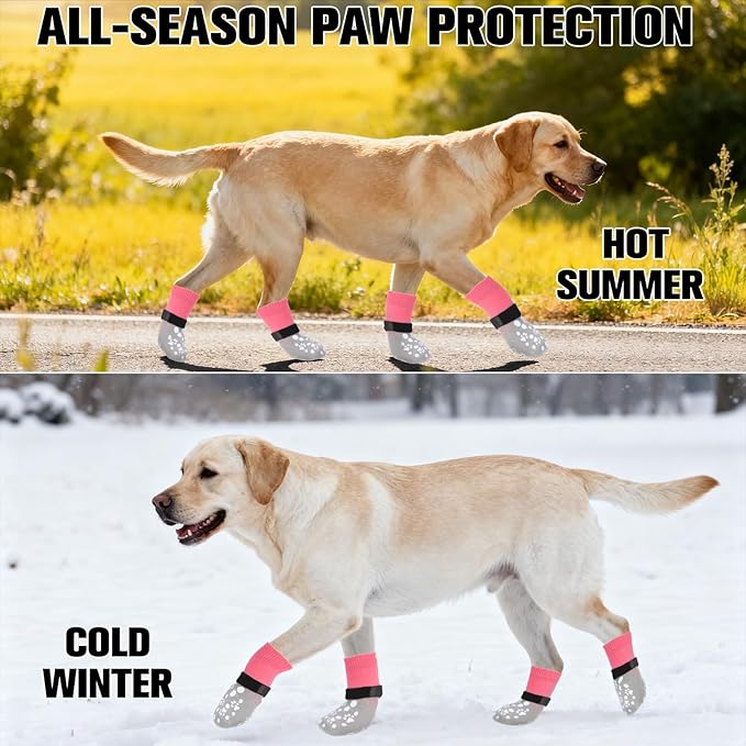 BINGPET Dog Socks to Prevent Licking Paws with Grippers for Hardwood Floors Anti Slip, Winter Warm Pet Shoes Booties, Extra-Thick Grip Dog Boots & Paw Protectors for Small Medium Large Senior Dogs, XL