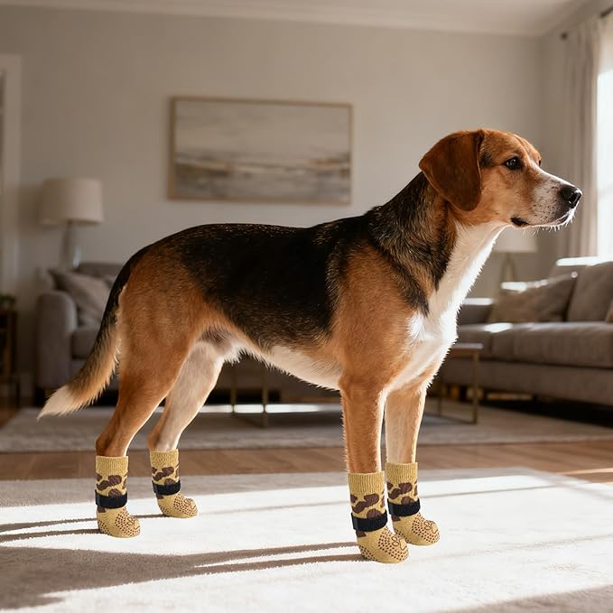 KOOLTAIL Anti Slip Dog Socks for Hot/Cold Pavement to Prevent Licking Paws, Paw Protector&Dog Boots with Grippers for Hardwood Floors,Traction Control No Twist Booties for Small Medium Large Dogs SM