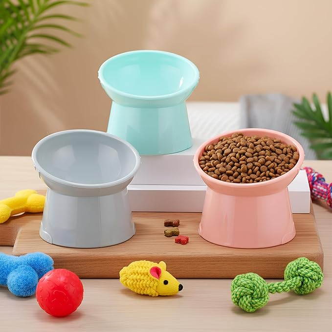 9 Pcs Plastic Raised Cat Bowls Bulk Elevated Tilted Dishes 15 Degrees Tilted Anti Vomiting Friendly Food Water Feeder Pet Slanted Stand Bowl for Indoor Cat Small Dog Shelter