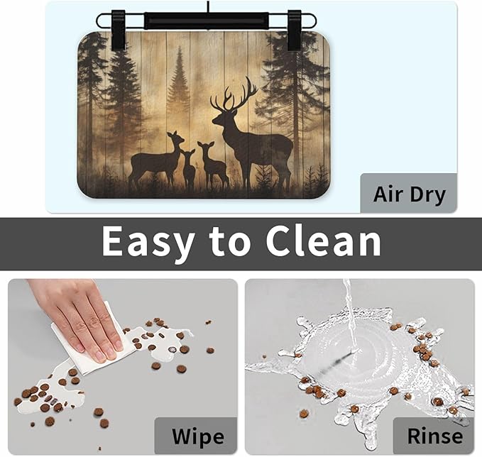 Rustic Woodland Deer Dog & Cat Food Mat for Floors Waterproof,Quick Dry Anti-Slip Bowl Mats for Food and Water,Pet Feeding Mats,Pet Placemat for Messy Drinkers to Protect Floors,Supplies 23.62×15.75in