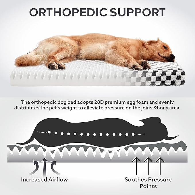 JOEJOY Dog Bed for Medium Dogs, Large Orthopedic Dog Bed with Removable Washable Cover, Cute Modern Plush & Memory Egg Crate Foam Dog Bed, 30 x 20 inch, Grey