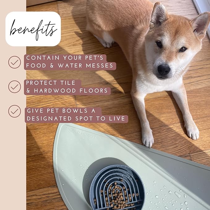 Should We Go? - Waterproof Silicone Pet Food Mat - Non-Slip, Spill-Proof Feeding Mats for Floors, Raised Edge Design, Easy-to-Clean, Rubber Mat for Dog & Cat Bowls, 28" Across x 14" Deep, Large-Honey