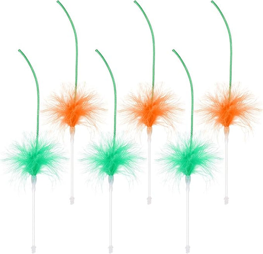 Abbylike 6 Pack Hide and Seek Cat Toy Feather Wands Replacement Compatible with Electronic Cat Toy, Interactive Feather Wand Refills Accessories, Kitten Wand Attachment Toys Only, (Orange, Green)