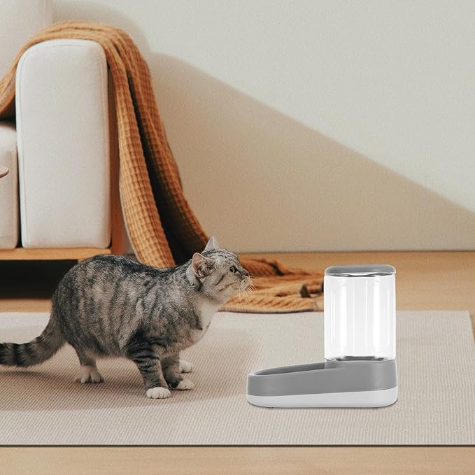 Mikikit Automatic Pet Feeder and Water Dispenser Grey, Gravity Dog Self Feeder with Waterer for Small to Medium Dogs and Cats, Outdoor Compatible Feeding Station