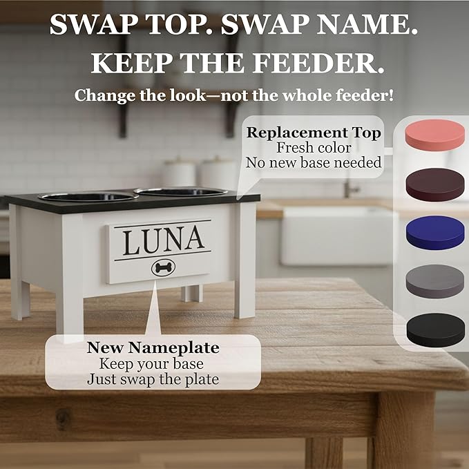 GTW Personalized Elevated Dog Bowl Stand for Large, Medium, Small, X-Small Dogs - Stainless Steel Food and Water Bowls - Raised Dog Dish with Internal Storage (Small, Black)