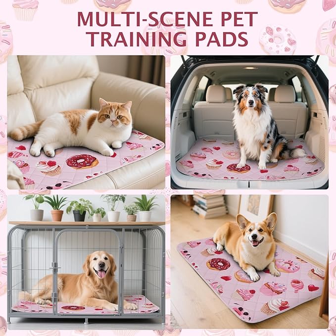 IEUUMLER Washable Pee Pads for Dogs, 2 Pack Cake Pattern Reusable Waterproof Puppy Potty Pads, Non-Slip Absorbent Pet Training Pads for Playpen Crate Bed EU015 Pink Cake, 36x31