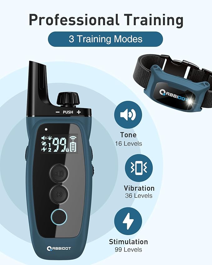 ABBIDOT Dog Shock Collar - 3500FT Dog Training Collar with Remote，IPX7 Waterproof & 4 Training Modes, Safety Lock & Night Vision Light，Rechargeable E-Collar for All Breeds