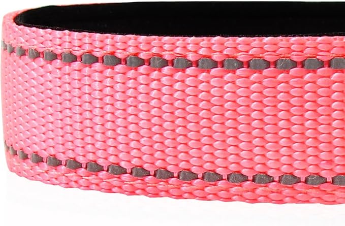 Joytale Reflective Dog Collar, Soft Neoprene Padded, Metal D-Ring, Nylon Pet Collar Adjustable for Small Dogs, Neon Pink, S
