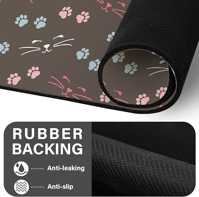 Patterned Cat & Dog Bowl Mat for Food and Water, 17"×30" Quick Dry Absorbent Pet Feeding Mat, Eco-Friendly Dog Placemat
