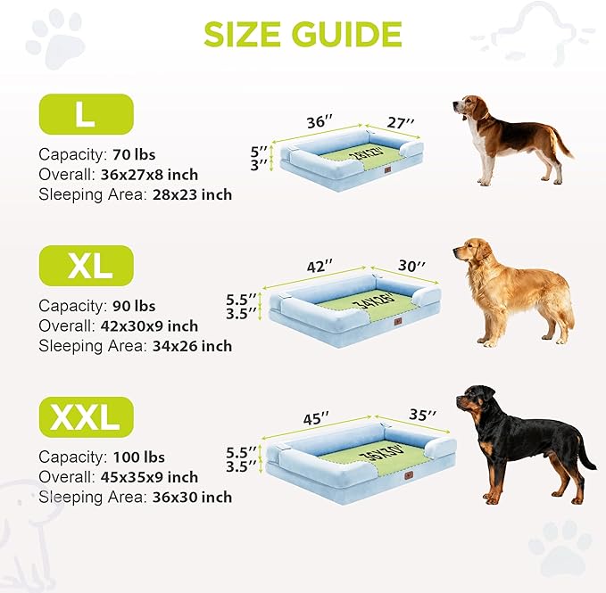 Orthopedic Dog Bed for Extra Large Dogs, XXL Waterproof Egg Crate Memory Foam Pet Bed Bolsters with Removable Washable Cover & Non-Slip Bottom, Tennis Ball Toy, 45x35