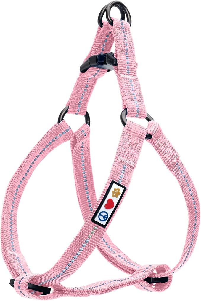 Pawtitas Recycled Reflective Step-in Dog Harness – Adjustable No-Pull Vest for Puppies to Seniors, Safe & Comfortable L Pink
