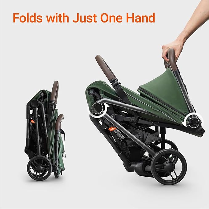 MAMAZING Lightweight Baby Travel Stroller with Carbon Fiber Frame, Compact & Airplane-Friendly, One-Handed Folding Design, 11.6 lbs, Perfect for Toddlers, Organizer & Cushion Included, Green