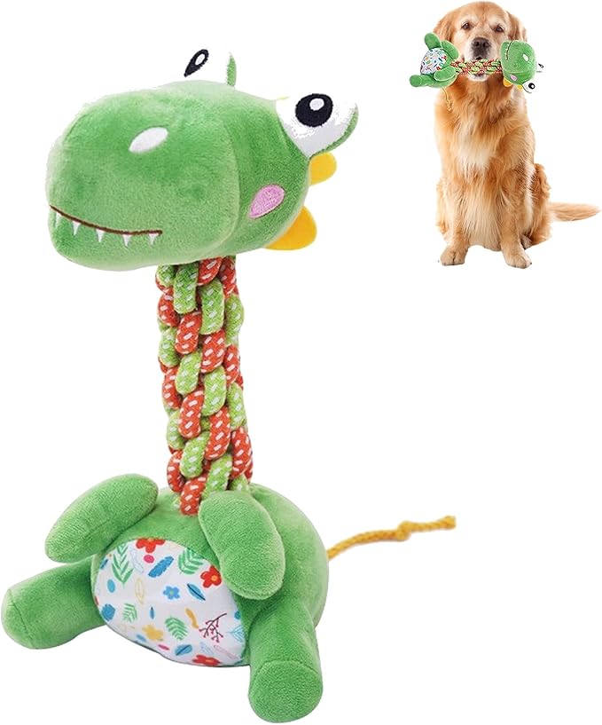 YXYANI Large Squeaky Plush Dinosaur Dog Toy Durable Chew Toy for Aggressive Chewers Interactive Tug of War Fetch Toy Soft Rope Neck for Small Medium Large Dogs - Pet Use Only