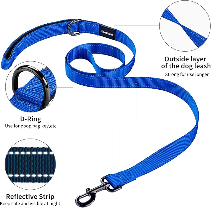 Annchwool No Pull Dog Harness with Padded Handle+5 Ft Leash,Reflective Strip Escape Proof and Quick Fit to Adjust Dog Harness,Easy for Training Walking for Small & Medium and Large Dogs(Blue-Set,M)