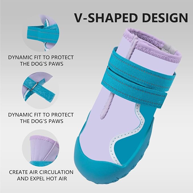 Dog Shoes Small Medium Large Size Dogs, Puppy Booties Paw Protector for Hot Pavement, Non-Slip Waterproof Rubber Reflective Strapped Boots (Blue, Size 7#: (3.2 * 2.8) (L*W) for 63-75lbs)