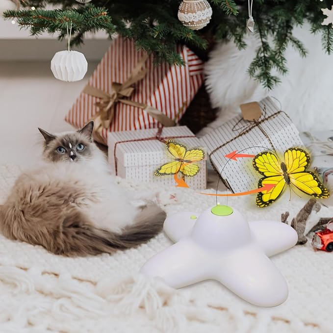 ALL FOR PAWS Interactive Butterfly Cat Toy, Automatic Cat Butterfly Wand Toys for Kitty, Electric Fluttering Butterfly Cat Teaser Toy for Indoor Cats