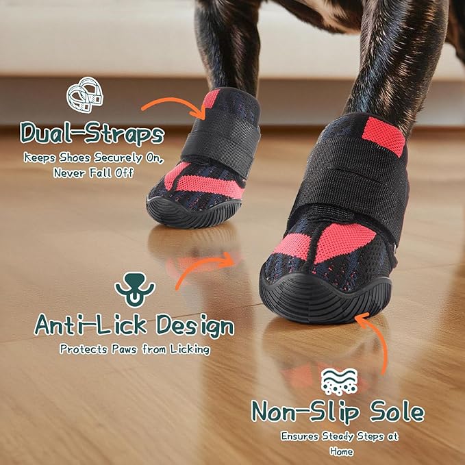 Aokown Dog Shoes for Small Dogs, Outdoor Dog Boots & Paw Protectors for Hot Pavement, Winter Snow Hiking, Breathable Dog Booties, Indoor Hardfloors Anti Slip Sole Black Size 1
