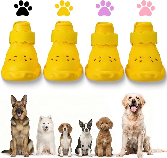 Dog Shoes for Hot Pavement and Snow – Waterproof, Non-Slip, Breathable Booties with Adjustable Straps for Small, Medium and Large Dogs (Yellow, XL)