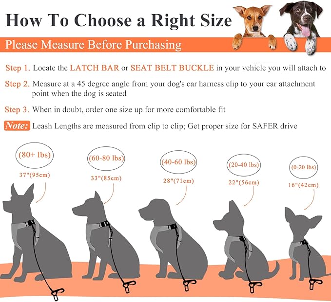 VIVAGLORY Dog Seat Belt Tuffbelt Dog Car Harness, Seatbelt with Clip & Hook for Car Travel, Chew Proof Anti Chew Unchewable Metal Safety Tether Restraint, S, Orange