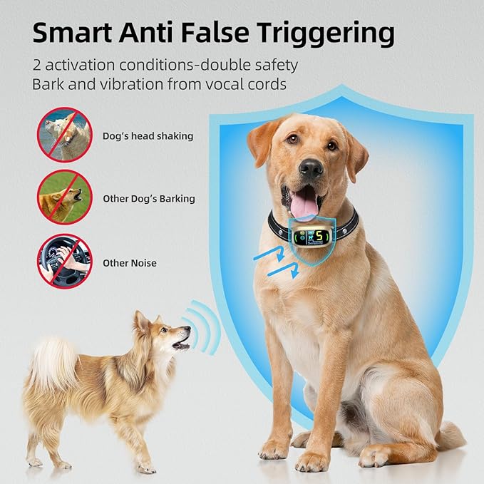 Dog Bark Collar for Large Medium Small Dogs, Rechargeable Smart Bark Collar, Anti Barking Training Collar with 5 Adjustable Sensitivity Beep Vibration (Gold)