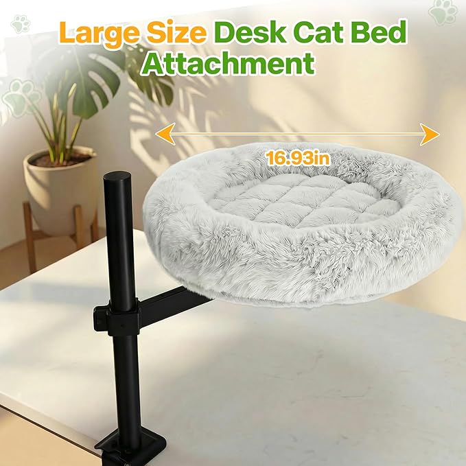 Cat Desk Bed - 360° Rotatable & Adjustable Hammock, 45 lbs Capacity Sturdy Attachment, Soft Removable Cozy Nest for Home Office & Gaming