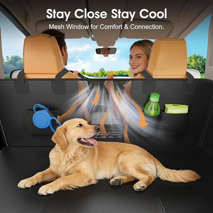 JKLESA Dog Car Seat Cover for Back Seat, 52"x65" Waterproof Hard-Bottom Hammock with Side Flaps, Heavy-Duty 450lbs, Non-Slip & Scratch-Proof PU Leather Protector for SUV, Truck & Sedan Gray
