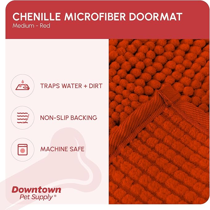 My Doggy Place - Ultra Absorbent Microfiber Dog Door Mat, Durable, Quick Drying, Washable, Prevent Mud Dirt, Keep Your House Clean (Red, Medium) - 31 x 20 inch