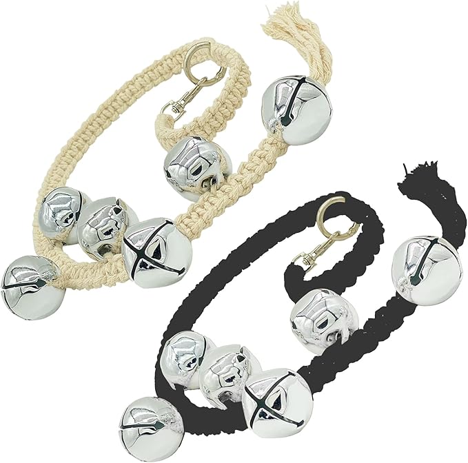 Dog Hanging Doorbells| Extra Loud Dog Potty Training Bells| Adjustable Durable Braided Rope Door Bell for Dogs to Ring to Go Outside(Silver+Black)
