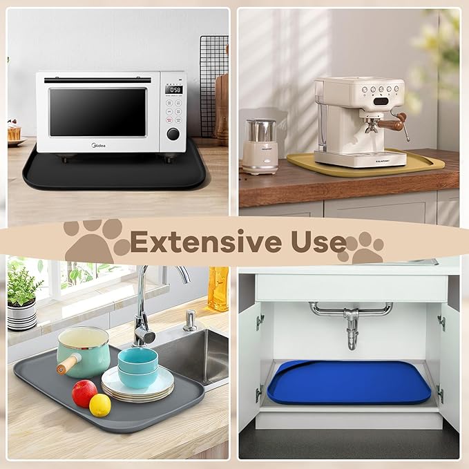 Silicone Pet Food Mat with Raised Edge for Food and Water Bowl, Dog Feeding Mats, Cat Food Trays for Floor Waterproof, Rubber Tray for Dogs and Cats, 24 x 16 x 0.8 Red