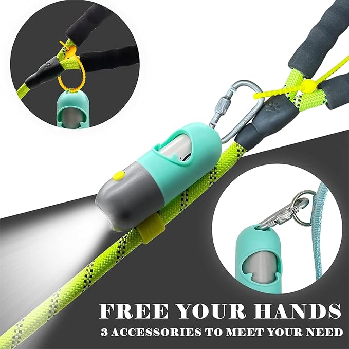 Dog Poop Waste Bags Holder with LED Flashlight|Cute Doggie Poo Bags Dispenser for Pet Leash|Trash Waste Bags Carrier with Potty Bags Clip Fastener LR44 Button Cells Included(2 Pack) (Mint Green)