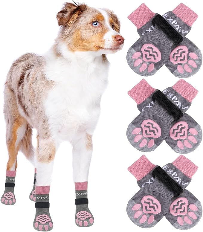 EXPAWLORER 6PCS Anti-Slip Dog Socks to Prevent Licking Paws,Dog Shoes for Hot Pavement,Best Paw Protector Traction Control on Hardwood Floor,Dog Booties for Puppy Small Medium Large Senior Dogs