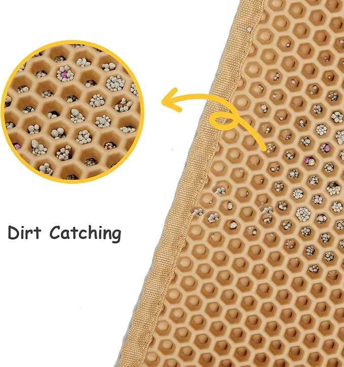Cat Litter Mat, Litter Box Mat, Large Double Layer Waterproof Proof Trapping mat, Non-Slip Design, Kitty Litter Rug, Cat Supplies, Easy to Clean, 24 * 14.9 Inch, Beige