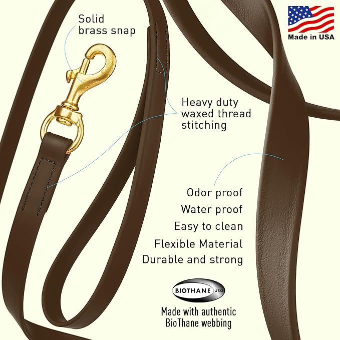 Viper Biothane K9 Working Dog Leash Waterproof Lead for Tracking Training Schutzhund Odor-Proof Long Line with Solid Brass Snap for Puppy Medium and Large Dogs, 33ft Dark Chocolate Brown