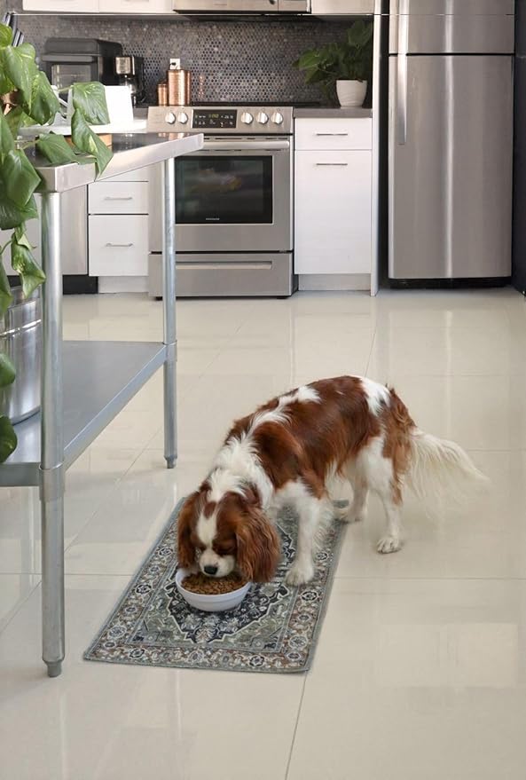 LOVEWAG Waterproof 2-Pack Pet Feeding Mats - 16" x 24" Premium Cat & Dog Food Mat - Non-Slip, Machine Washable Food Mat Protects Floors & Contains Water Bowl Spills - Pet Place Mats (Sage Forest)