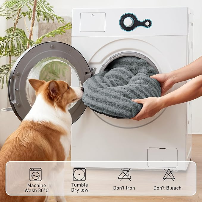FURTIME Washable Small Dog Bed, Deluxe Dog Crate Beds Comfy Fluffy Kennel Pad Anti-Slip Pet Sleeping Mat for Puppy/Cat, Machine Washable Dogs Pillow, 23"x18"x3", Gray