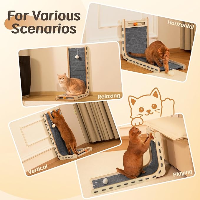 Cat Scratch Pad with Ball Toy Vertical Cat Scratching Board for Indoor Cats Adults Standing Felt Scratching Post Furniture Protector Kittens Cratchers Toys 26.8 Inch - Grey