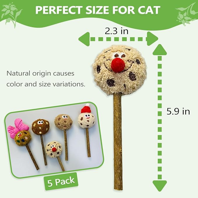 ALTABOMBA Silvervine Sticks for Cats, Lollipops Catnip Toys & Cat Chew Toy for Teeth Cleaning, Cat Toys for Indoor Cats (5-Pcs)